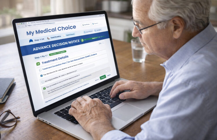 person filling in online Advance Decision Notice form